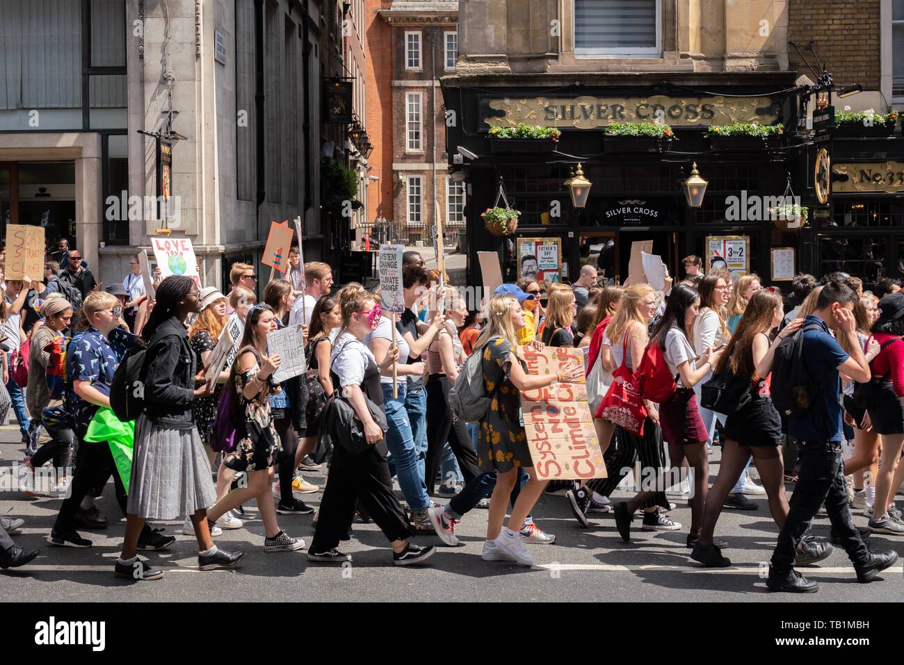 London, UK. 24th May, 2019. The second annual Global Strike 4 Climate. Also known as Fridays for Future and School Strike for Climate. Parliament Sqr. Stock Photo