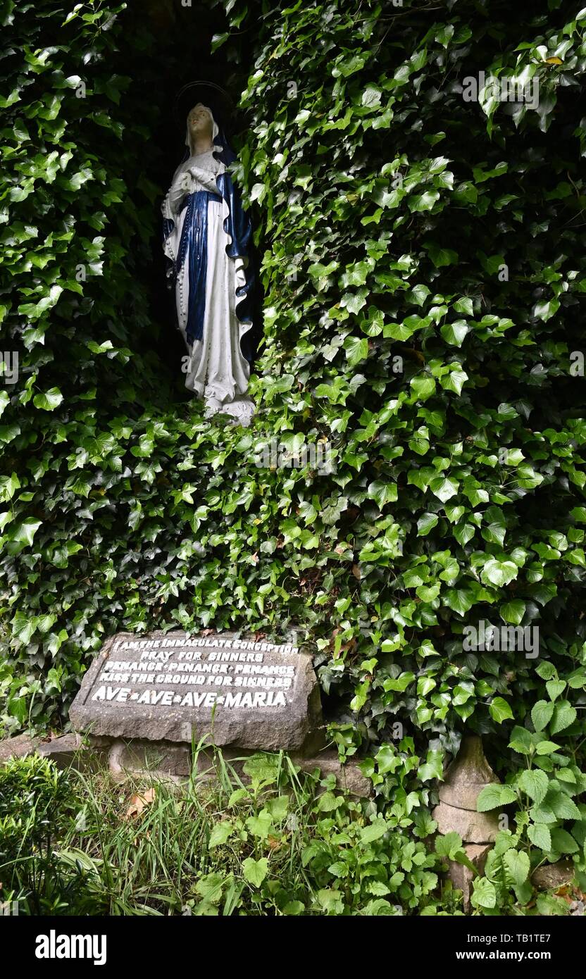 The Lourdes grotto at St Mary's Catholic Church in Glossop, Derbyshire