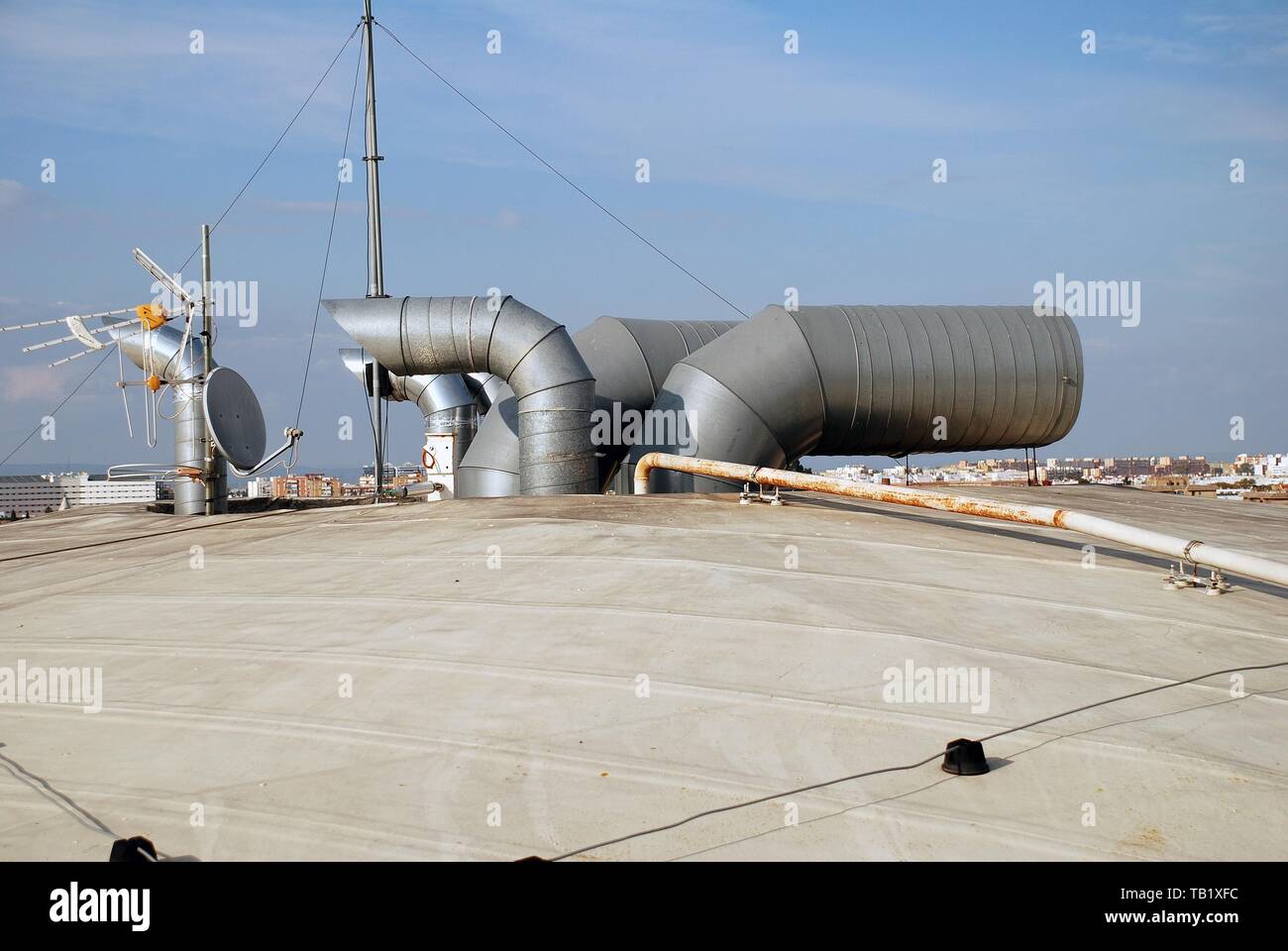 Ventilation ducts on the roof of the Metropol Parasol in Seville, Spain on April 2, 2019. Stock Photo