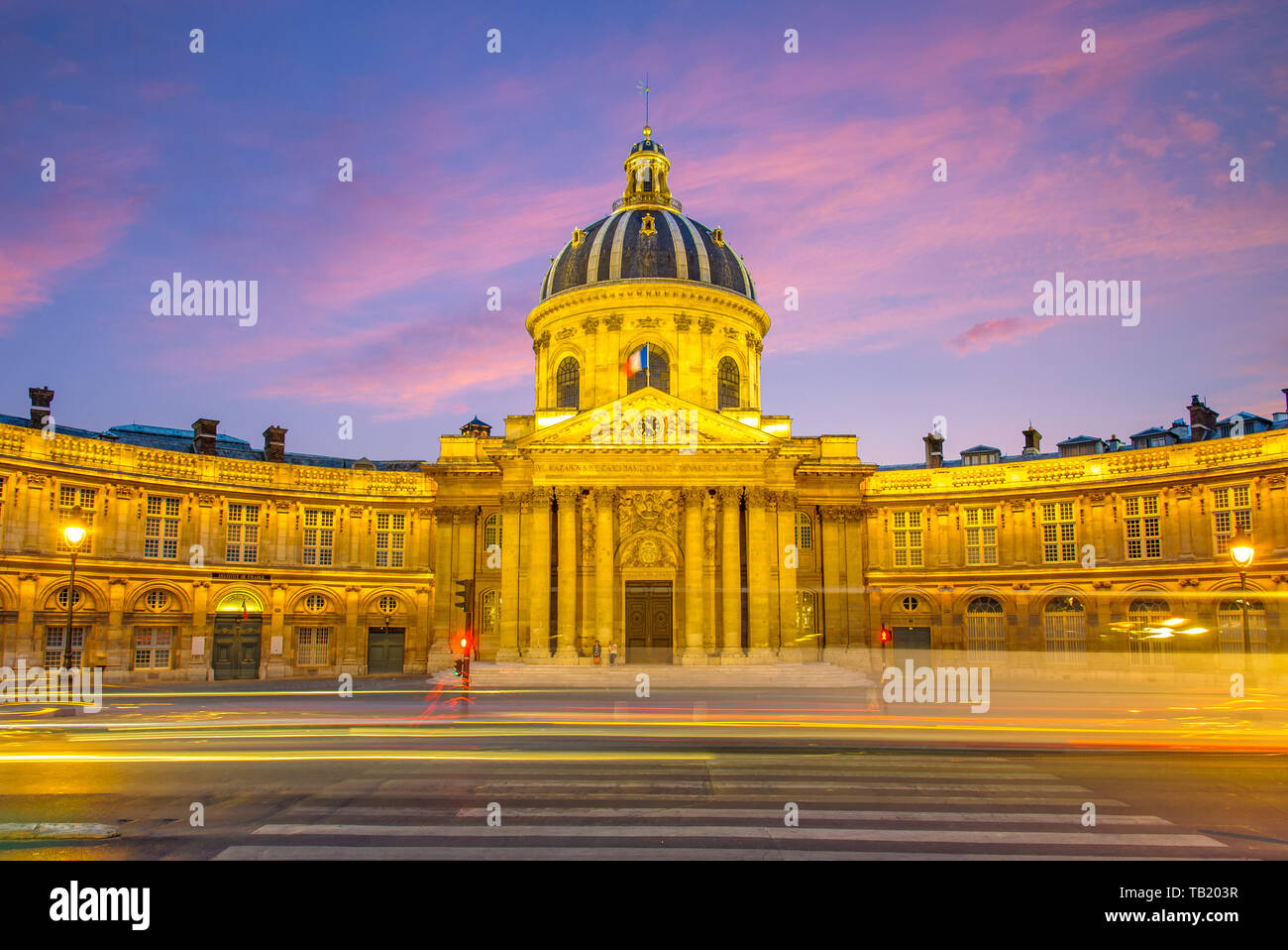 night scene of French institute at Paris, France Stock Photo