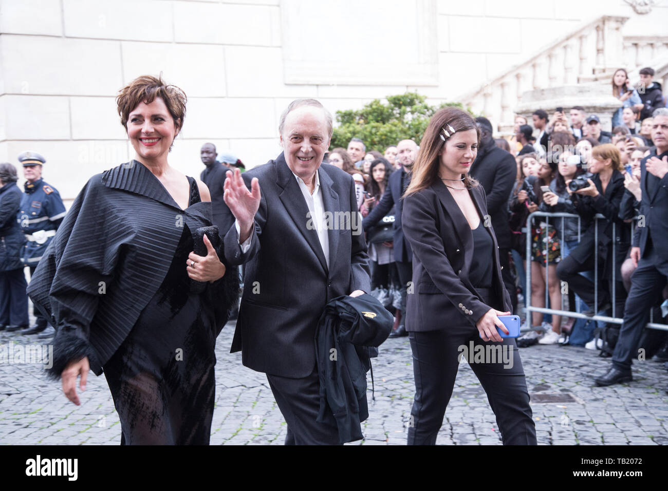 Rome, Italy. 28th May, 2019. Dario Argento and his wife Mirella D'Angelo. Guests of the Gucci fashion show at the Capitoline Museums arrive at Piazza del Campidoglio in Rome Credit: Matteo Nardone/Pacific Press/Alamy Live News Stock Photo