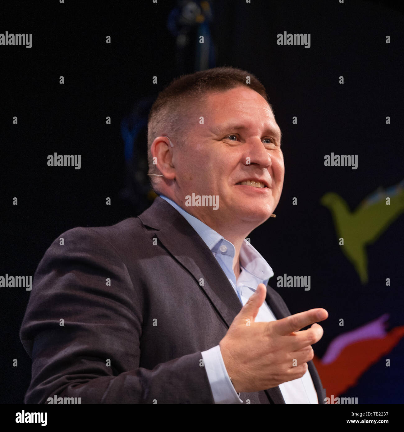 The Hay Festival, Hay on Wye, Wales UK, Wednesday 29th May 2019. Adrian Edwards, lead curator of the British Museum 2019 blockbuster exhibition ‘Writing: Making Your Mark', speaking about the collection at the 32nd annual Hay Festival of Literature and the Arts. Credit: keith morris/Alamy Live News Stock Photo