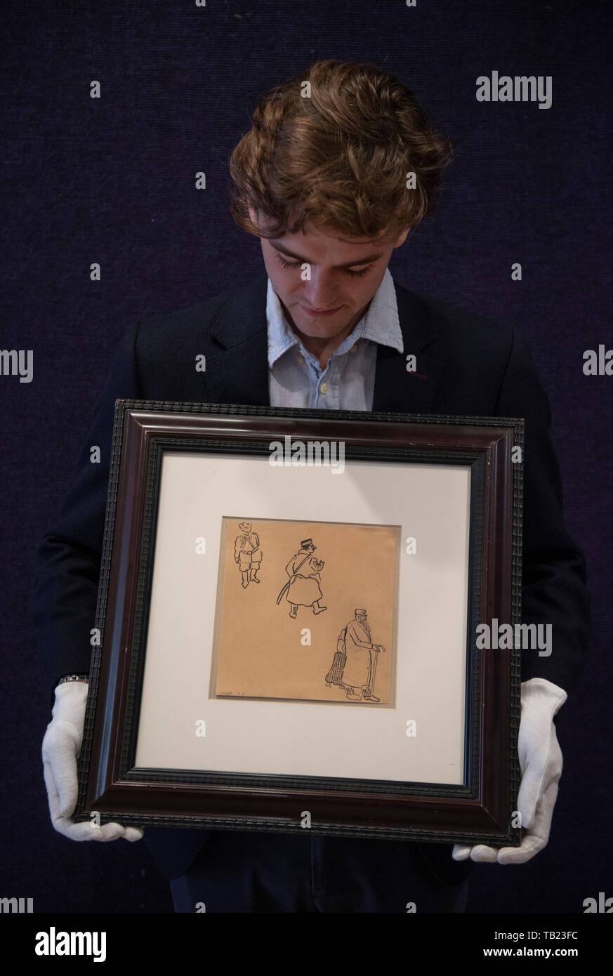 Bonhams, New Bond Street, London, UK. 29th May 2019. Preview of The Russian Sale, taking place on 5th June 2019. Image: Marc Chagall. Gendarmes Russes, 1908, estimate £8,000-12,000. Credit: Malcolm Park/Alamy Live News Stock Photo