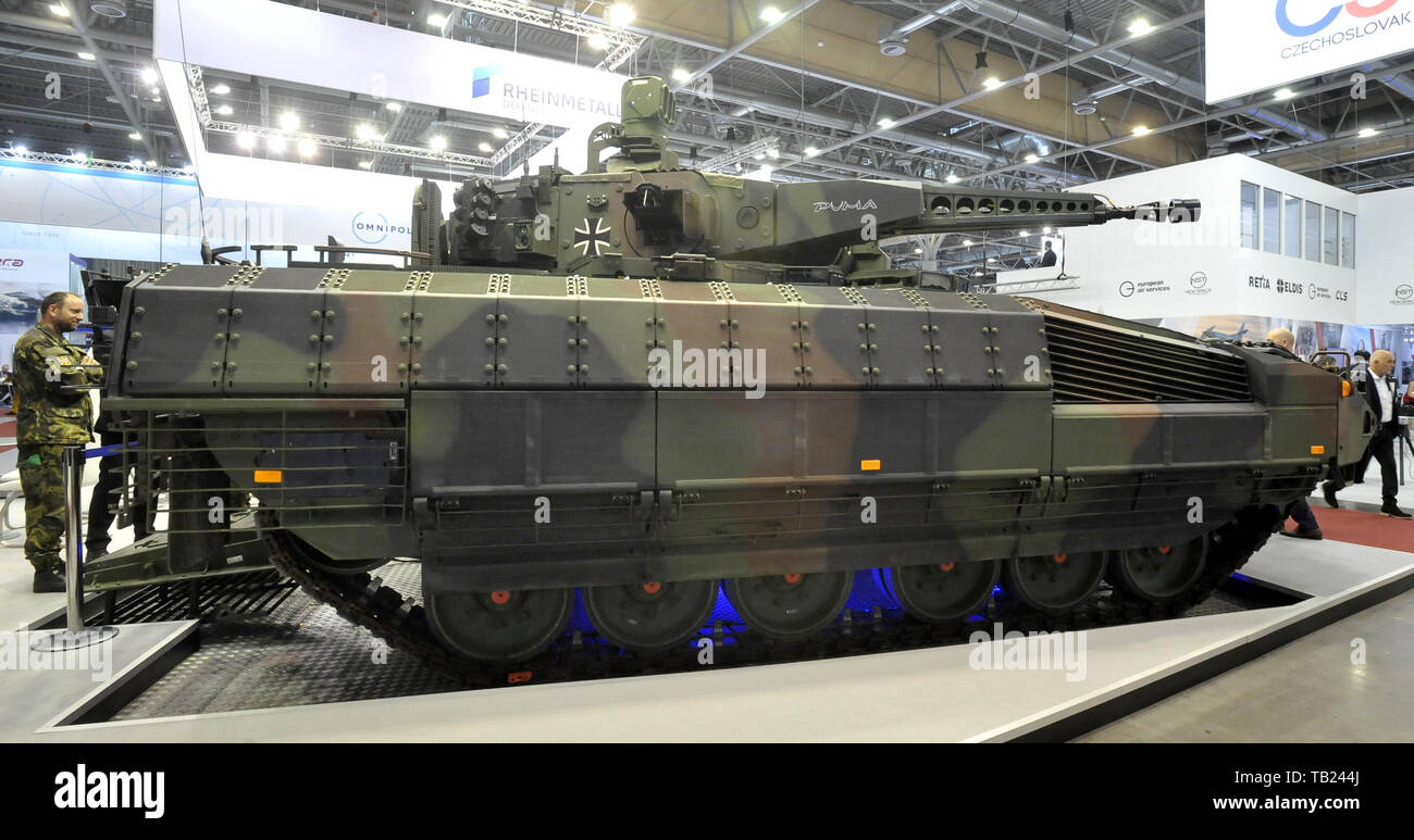 Brno, Czech Republic. 29th May, 2019. German Puma infantry fighting vehicle was presented at the international trade fair of defence and security technology IDET, trade fair of security technology and services ISET and trade fair of firefighting technology PYROS in Brno, Czech Republic, May 29, 2019. Credit: Igor Zehl/CTK Photo/Alamy Live News Stock Photo