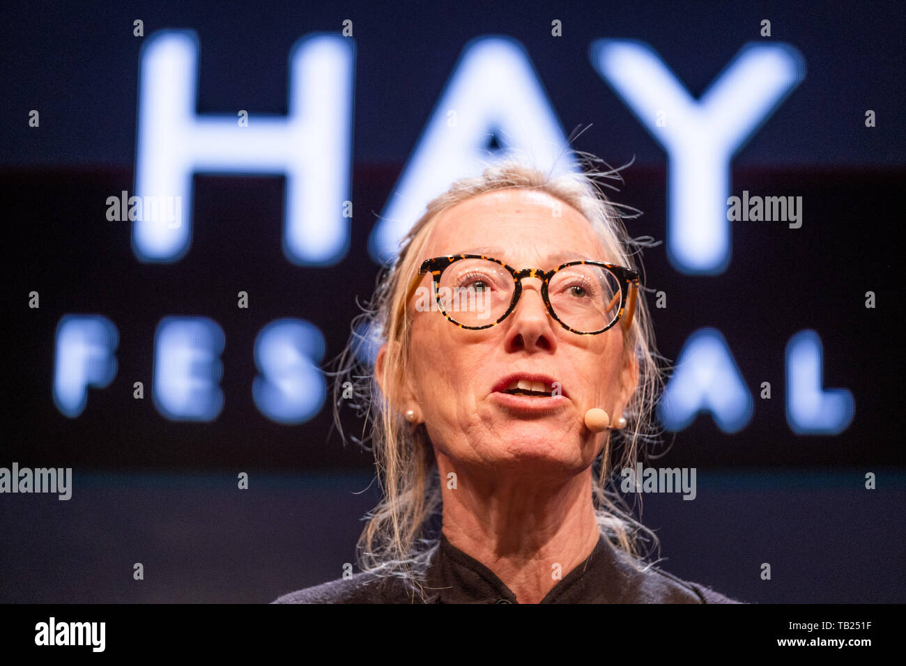 The Hay Festival, Hay on Wye, Wales UK, Wednesday 29th May 2019. Sophia Jansson, niece of Tove Jansson, the Swedish/Finnish writer-illustrator creator of the classic stories about the Moomins, speaking about a new TV adaptation of the works, at the Hay Festival 2019 Photo Credit: Keith Morris/Alamy Live News Stock Photo