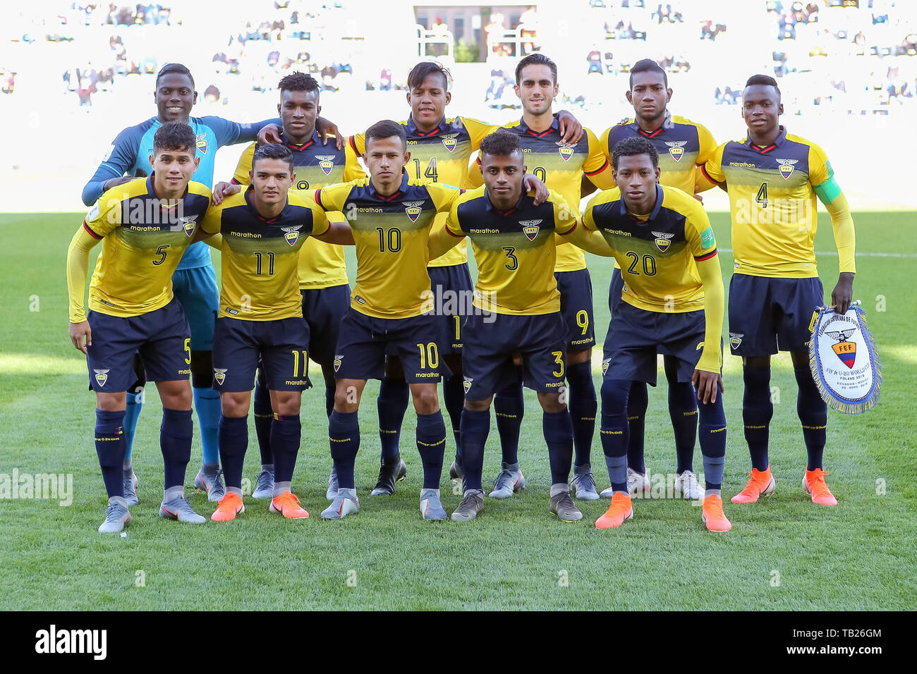 Gdynia, Poland. 29th May, 2019. National team of Ecuador are seen pose for a photo before the start of the match during FIFA U-20 World Cup match between Ecuador and Mexico (GROUP B) in Gdynia. (Final score; Ecuador 1:0 Mexico ) Credit: Tomasz Zasinski/Alamy Live News Stock Photo