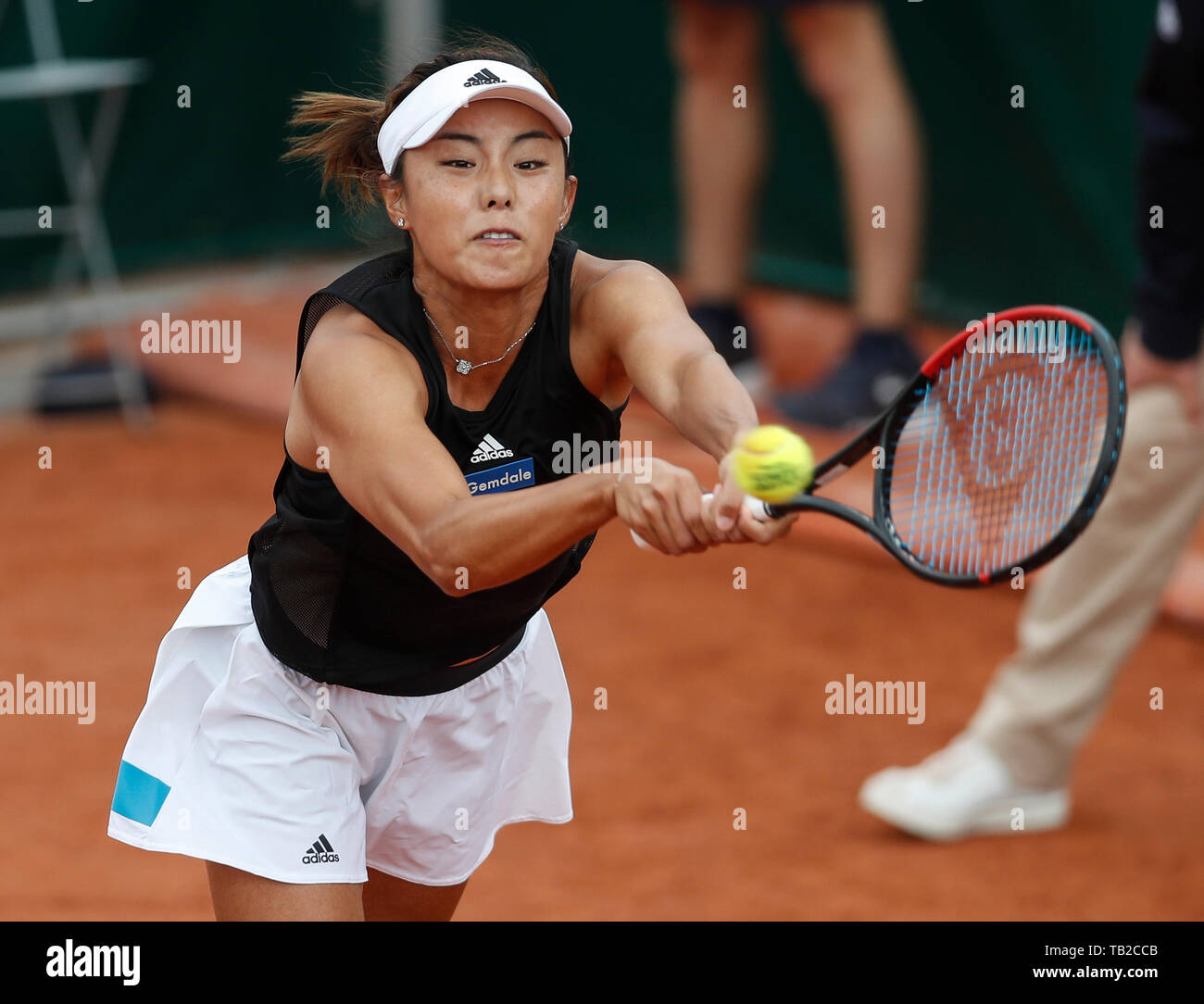 Paris, Paris. 30th May, 2019. Wang Qiang of China returns the ball during  the women's singles second round match with Iga Swiatek of Poland at French Open  tennis tournament 2019 at Roland