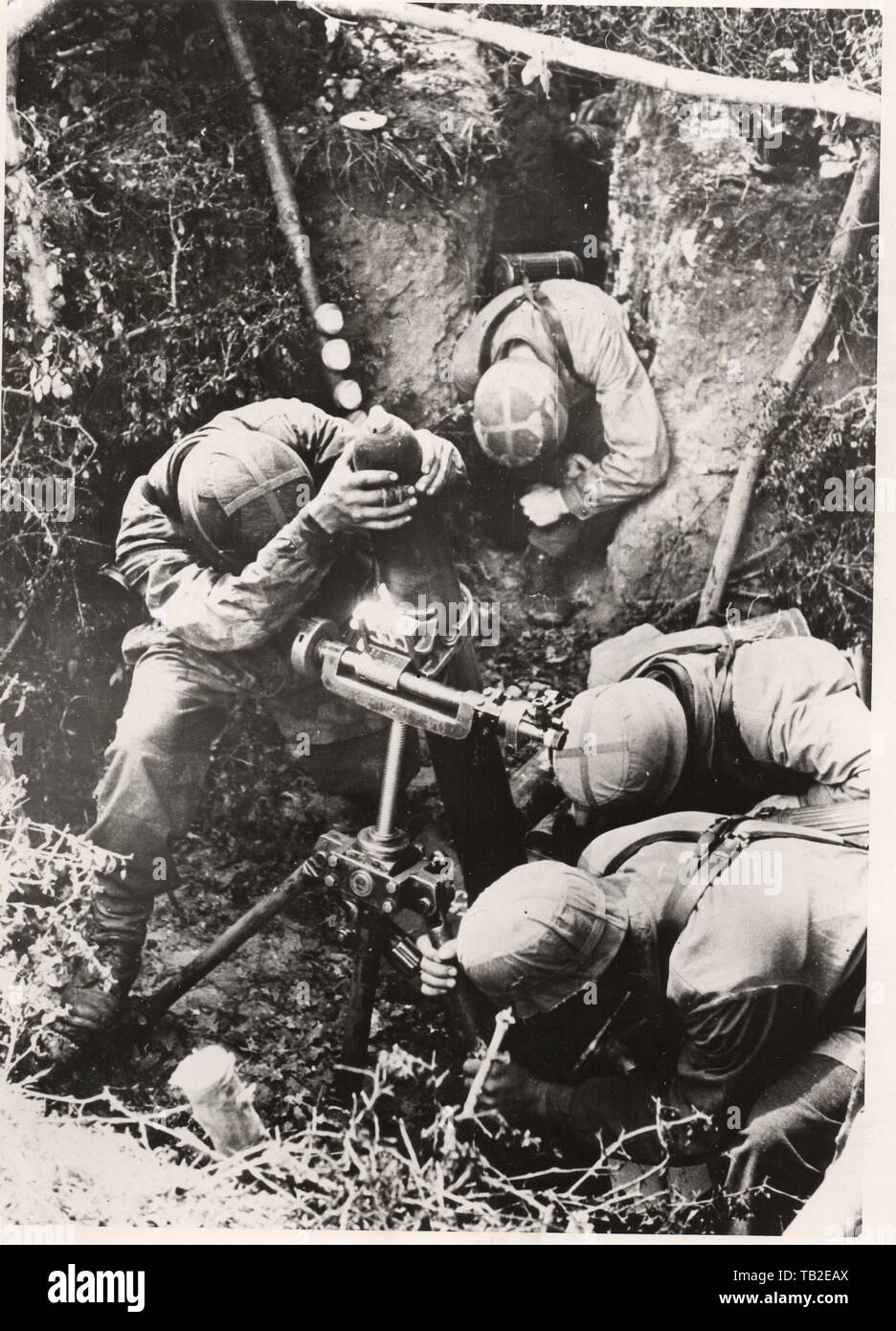 German Paratroops fire a mortar in Sept 1944 on the Western Front KB Schneider Stock Photo