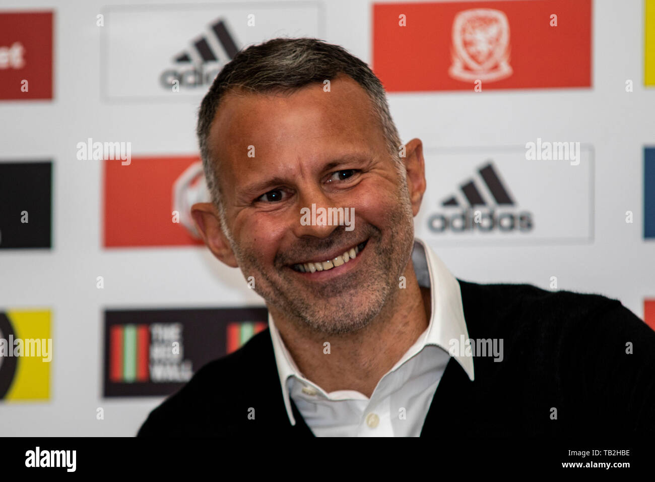 Wales manager Ryan Giggs announces his senior squad for the upcoming UEFA Euro 2020 Qualifiers against Croatia & Hungary. Lewis Mitchell/YCPD. Stock Photo
