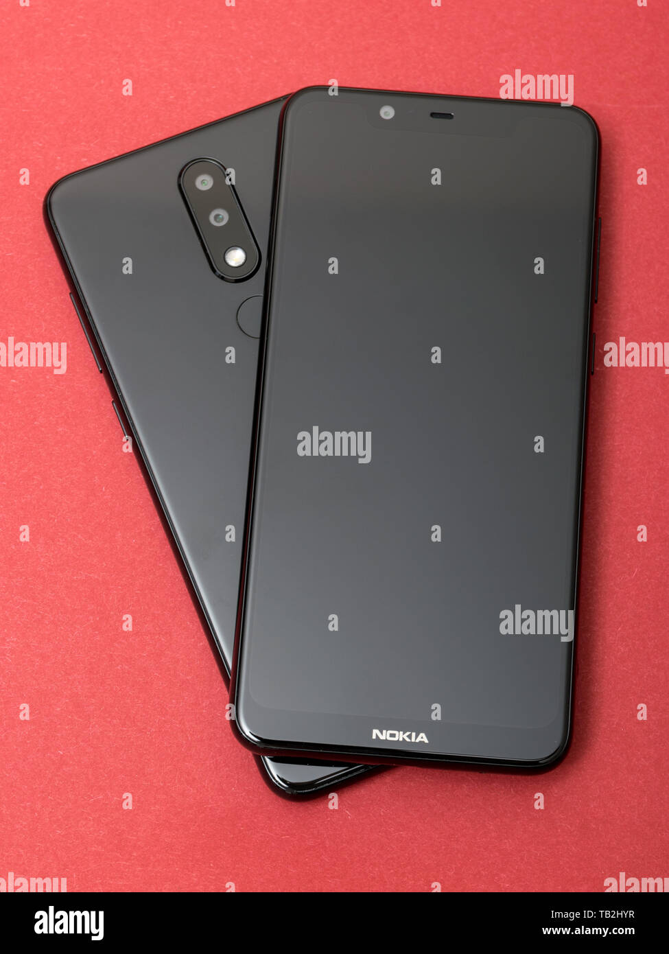 Cluj, Romania - May 13, 2019: Nokia smartphone made by Nokia Corporation, a Finnish multinational telecommunications, information technology, and cons Stock Photo