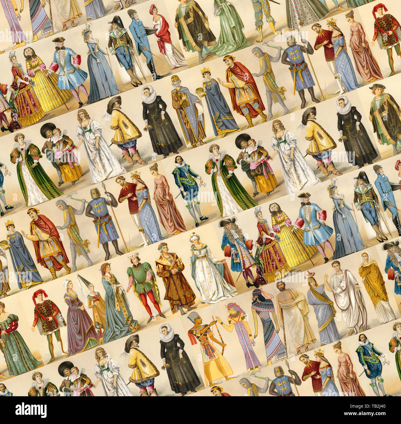 costumes, fashion, clothing, collage from antiquity to the 19th Century,  Historische, zeichnerische Darstellung, Kostüme, Mode, Bekleidung, Collage  vom Altertum bis 19. Jahrhundert, aus Meyers Konversations-Lexikon, 1889  Stock Photo - Alamy