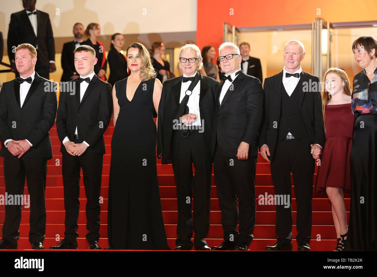 CANNES, FRANCE - MAY 16: Rhys Stone, Kris Hitchen, Debbie Honeywood, Ken Loach, Paul Laverty, Katie Proctor and Rebecca O'Brien attend the screening o Stock Photo