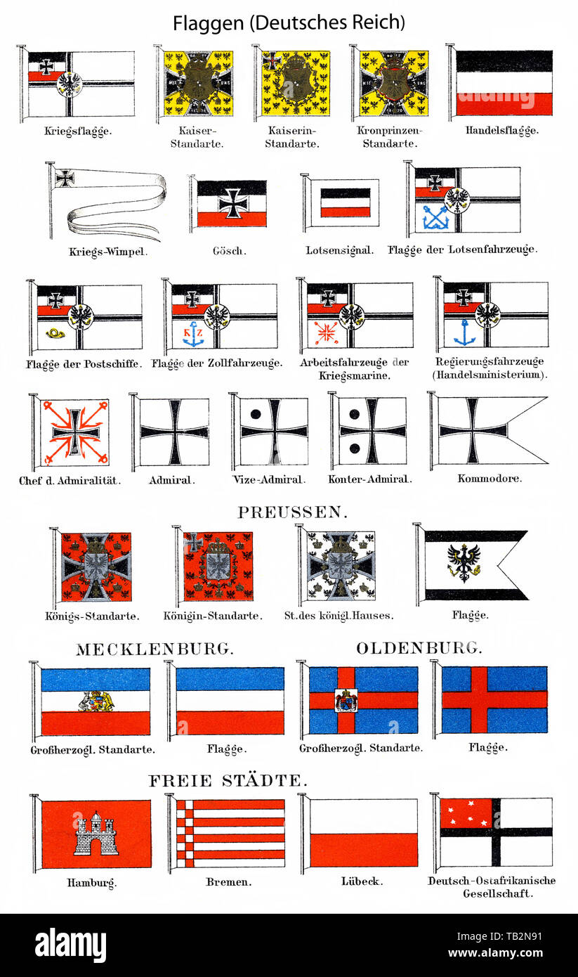 flags used by and in Germany, Flaggen aus dem Deutschen Reich, 19.  Jahrhundert Stock Photo - Alamy