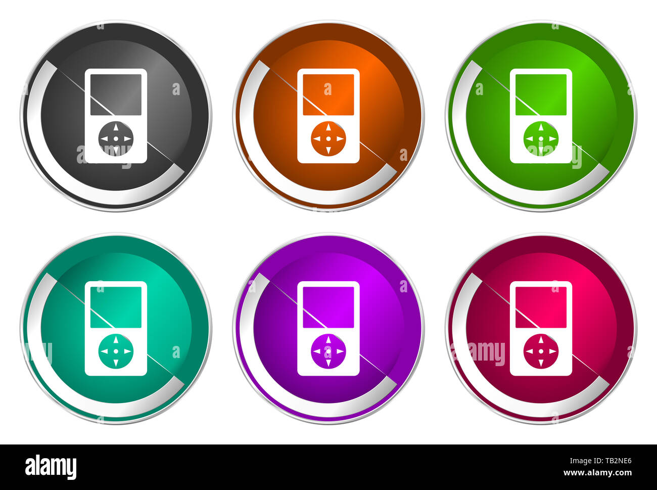 Music Player Icon Set Silver Metallic Web Buttons Stock