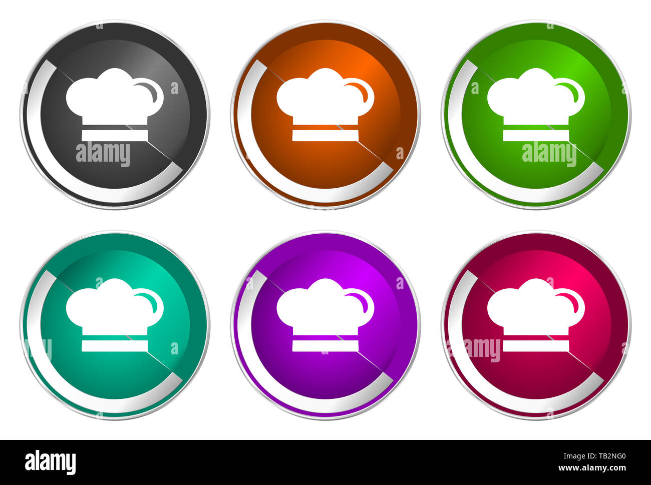 Cook icon set, silver metallic web buttons Stock Photo - Alamy