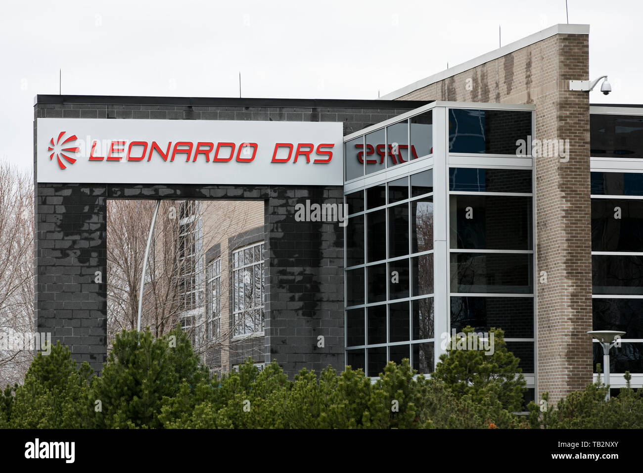 A logo sign outside of a facility occupied by Leonardo DRS in Ottawa, Ontario, Canada, on April 20, 2019. Stock Photo