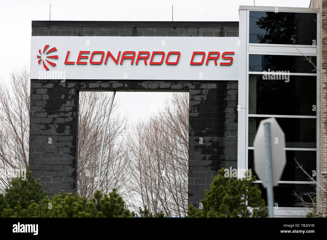 A logo sign outside of a facility occupied by Leonardo DRS in Ottawa, Ontario, Canada, on April 20, 2019. Stock Photo
