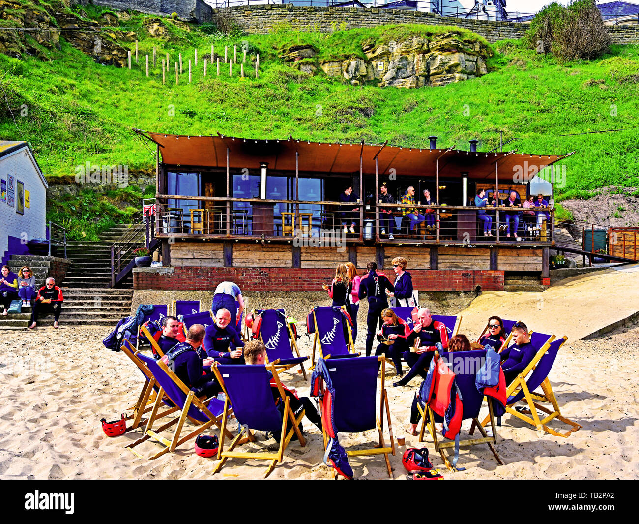 Canoeists enjoying fish and chips at Rileys Fish Shack King Edwards Bay