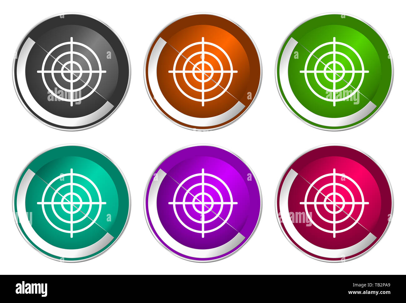 Target icon set, silver metallic web buttons Stock Photo Alamy