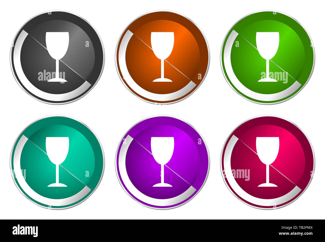 Alcohol icon set, silver metallic web buttons Stock Photo - Alamy