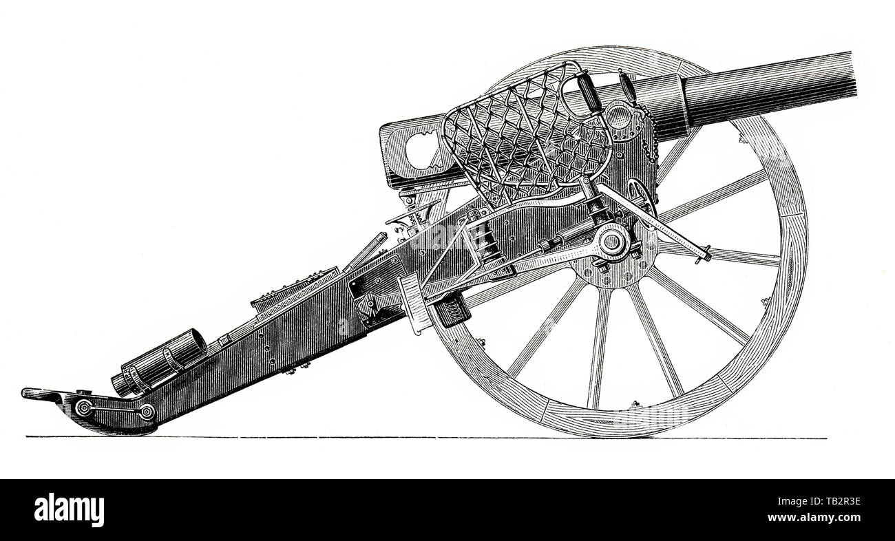 German field artillery cannon, 19th Century, Deutsches Feldgeschütz aus dem 19. Jahrhundert, 1873, aus Meyers Konversations-Lexikon, 1889 Stock Photo
