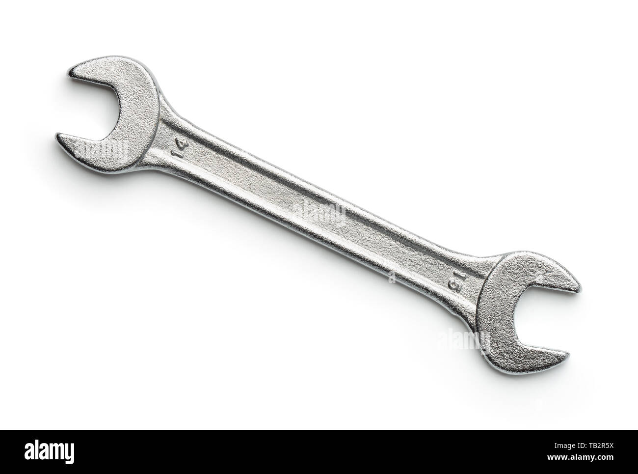 Top view of metal open end wrench isolated on white Stock Photo