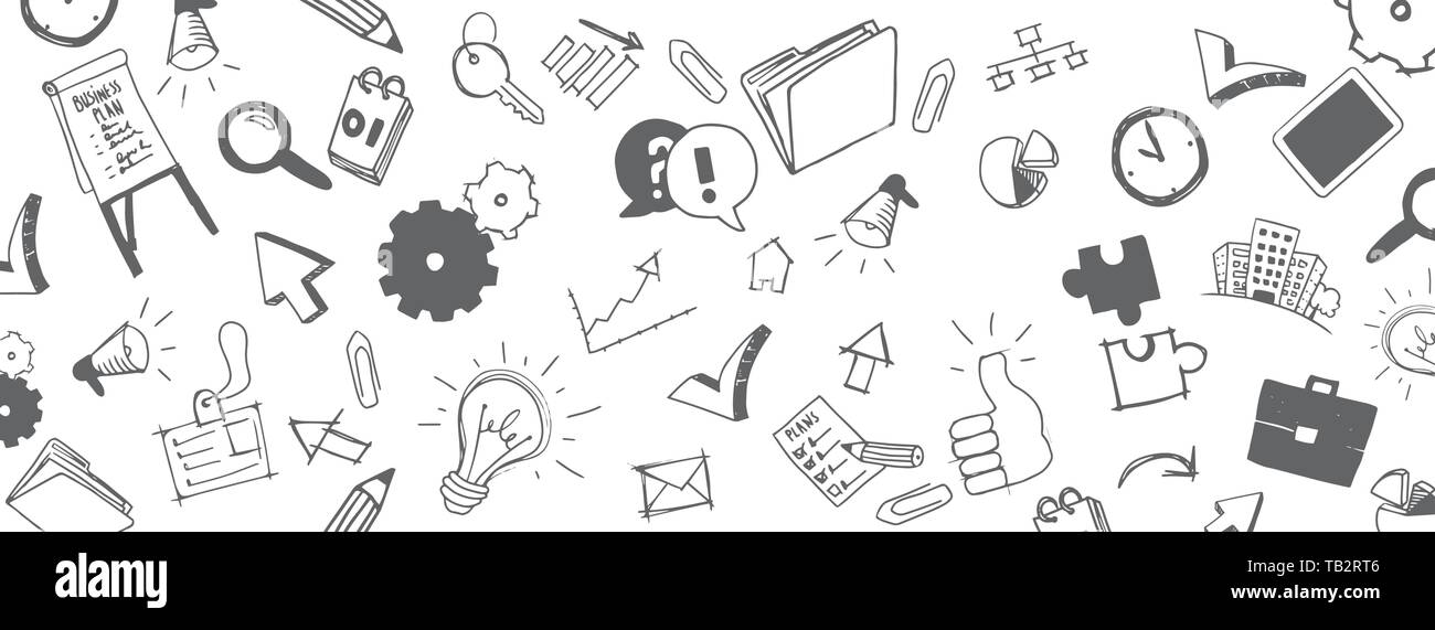 Vector business doodles full vector large banner Stock Vector
