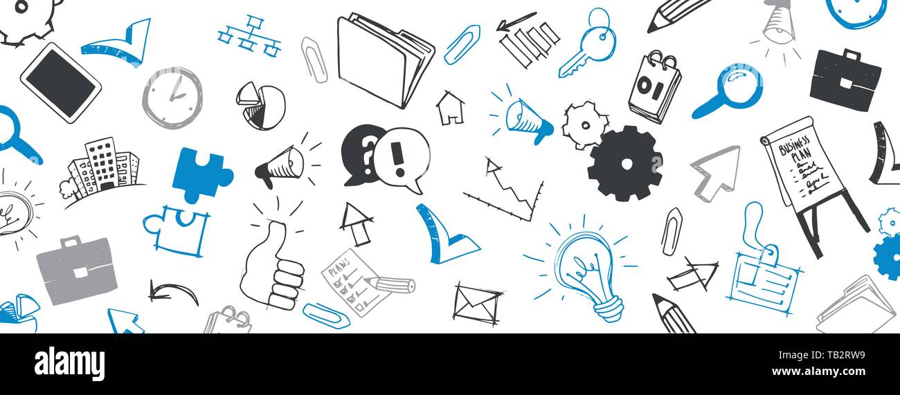 Vector business doodles full vector large banner Stock Vector