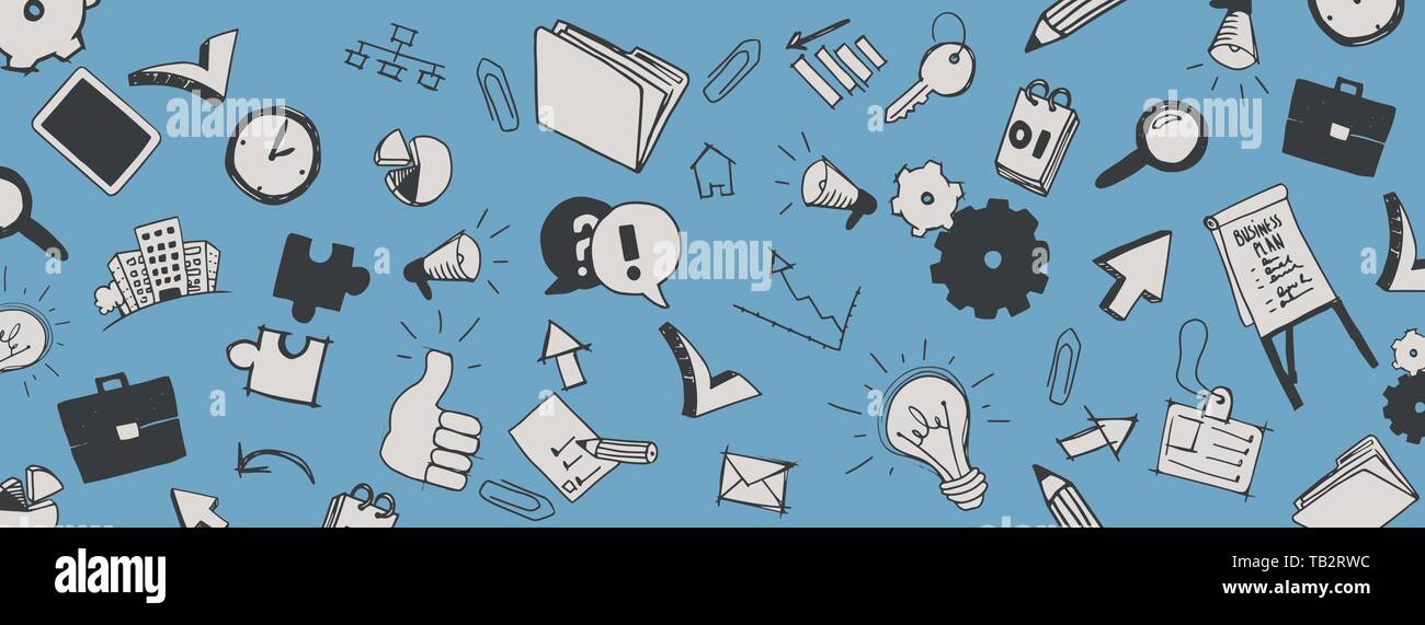 Vector business doodles full vector large banner Stock Vector