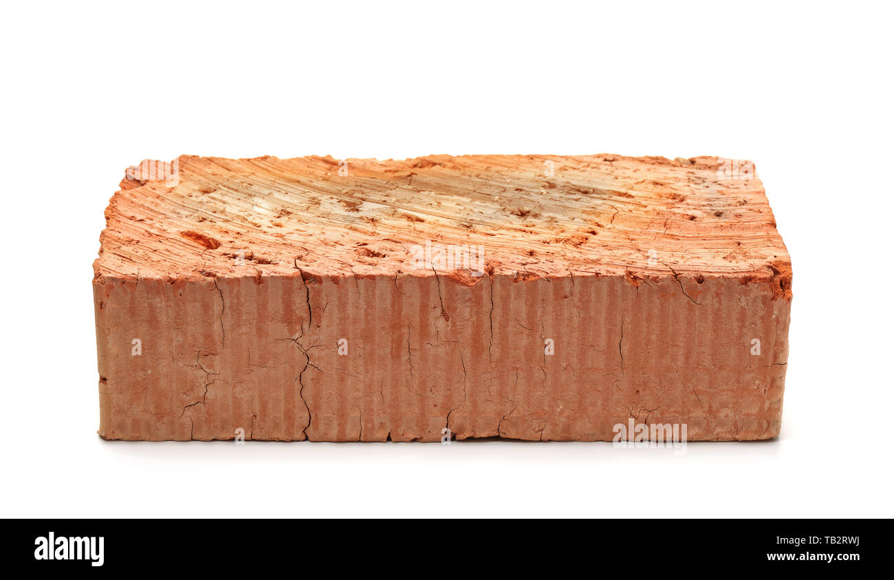 Single red clay brick isolated on white Stock Photo