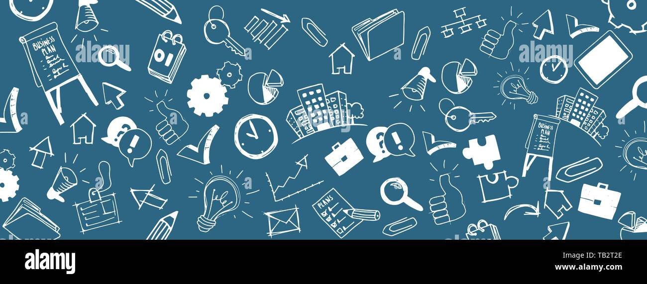 Vector business doodles full vector large banner Stock Vector