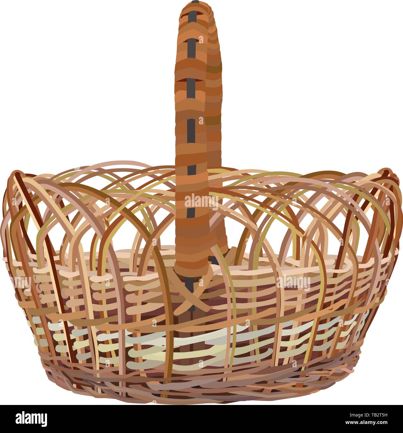 Empty brown wicker basket vector isolated illustration Stock Vector