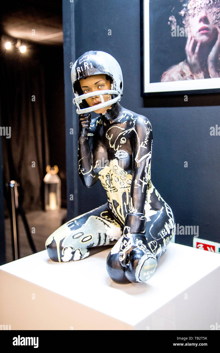 'Mini RiRi' sculpture of Rihanna by Aspencrow at JD Malat Gallery, London, UK Stock Photo