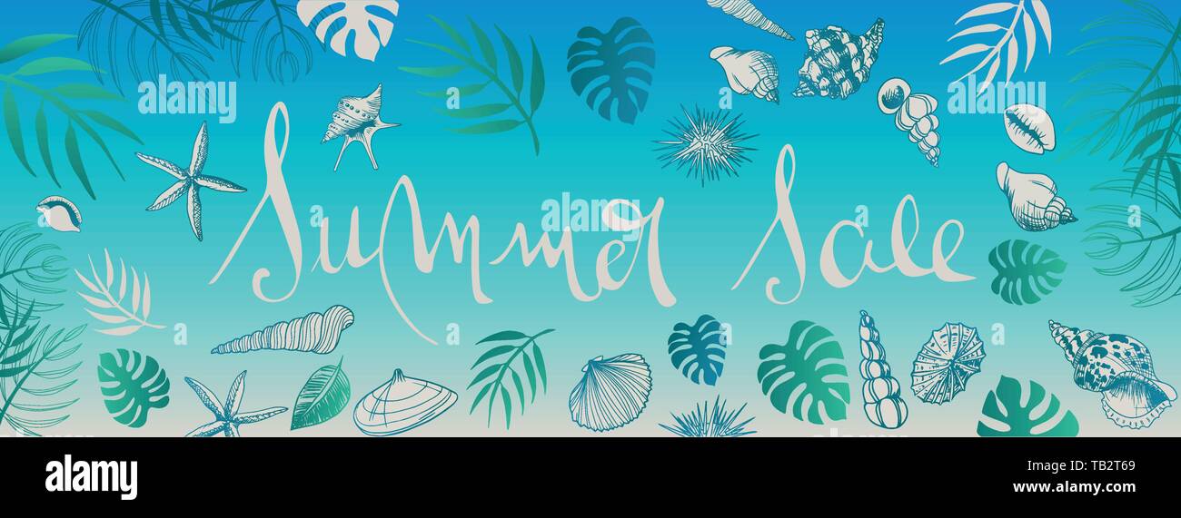 Vector summer sale doodles full vector large banner Stock Vector