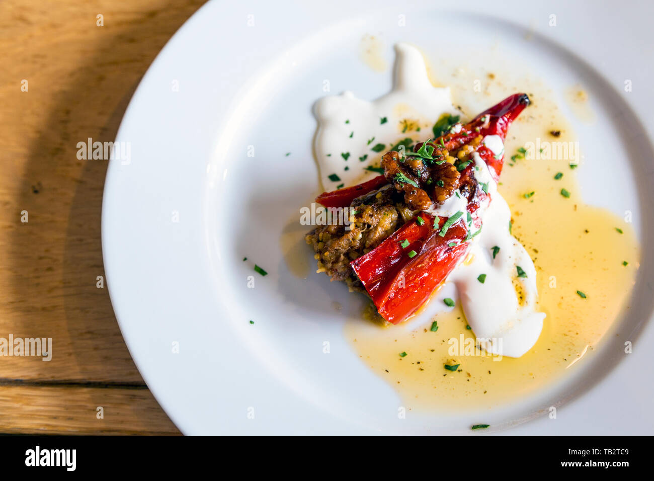 Pepper stuffed with lamp appetizer dish (Lido Spa & Restaurant, Bristol, UK) Stock Photo