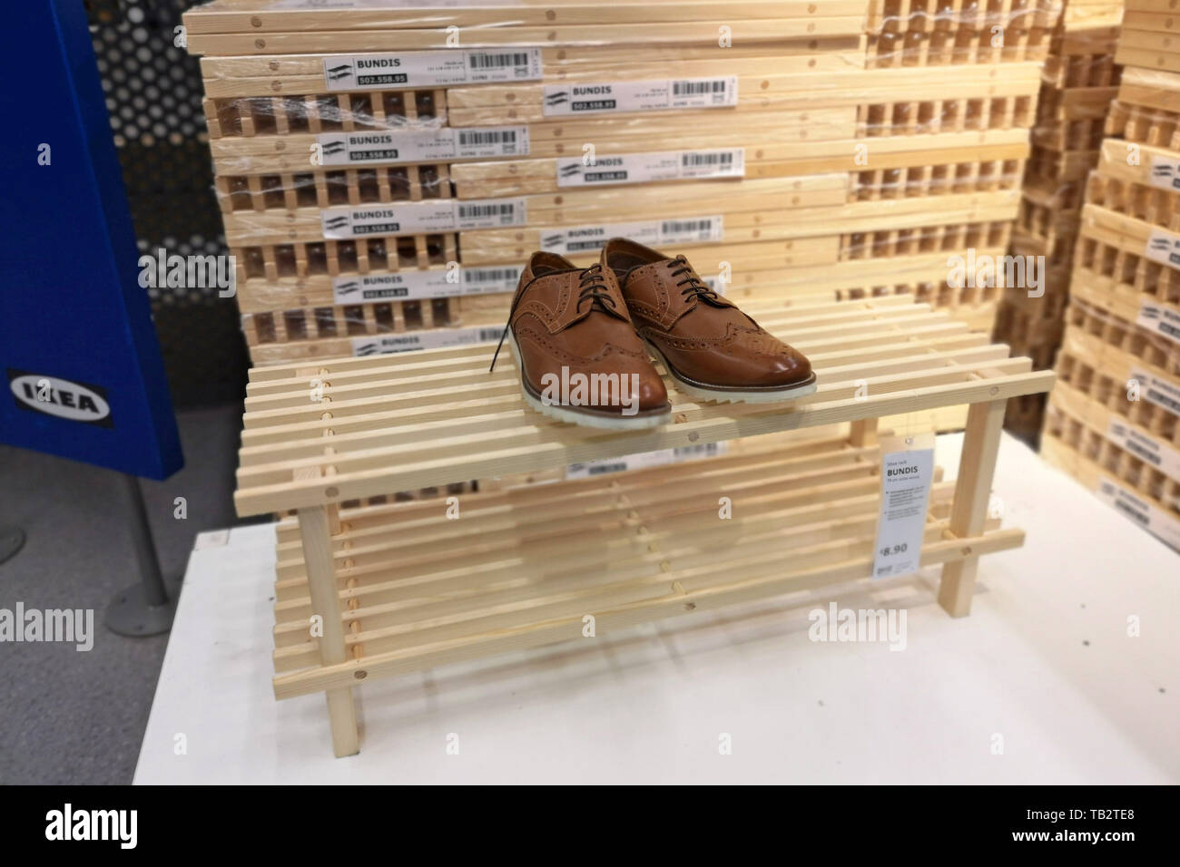 Flat pack shoe racks piled up at Ikea in Coventry, UK, on May 29, 2019  Stock Photo - Alamy