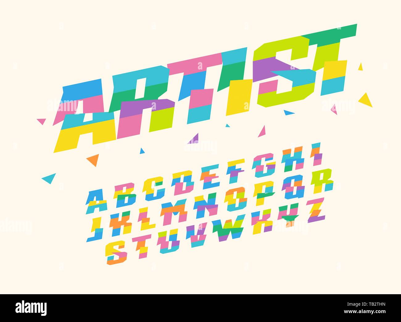 Colored paper triangles and stripes Vector alphabet. Bright, colorful ...