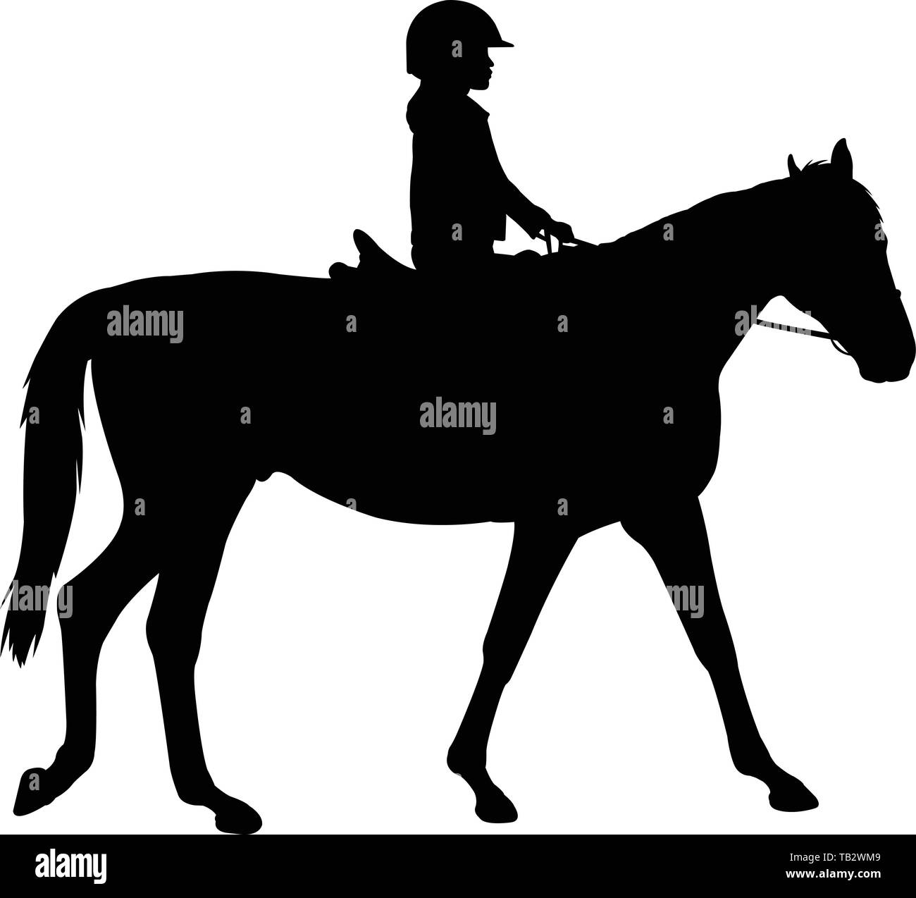 child riding horse silhouette- vector Stock Vector