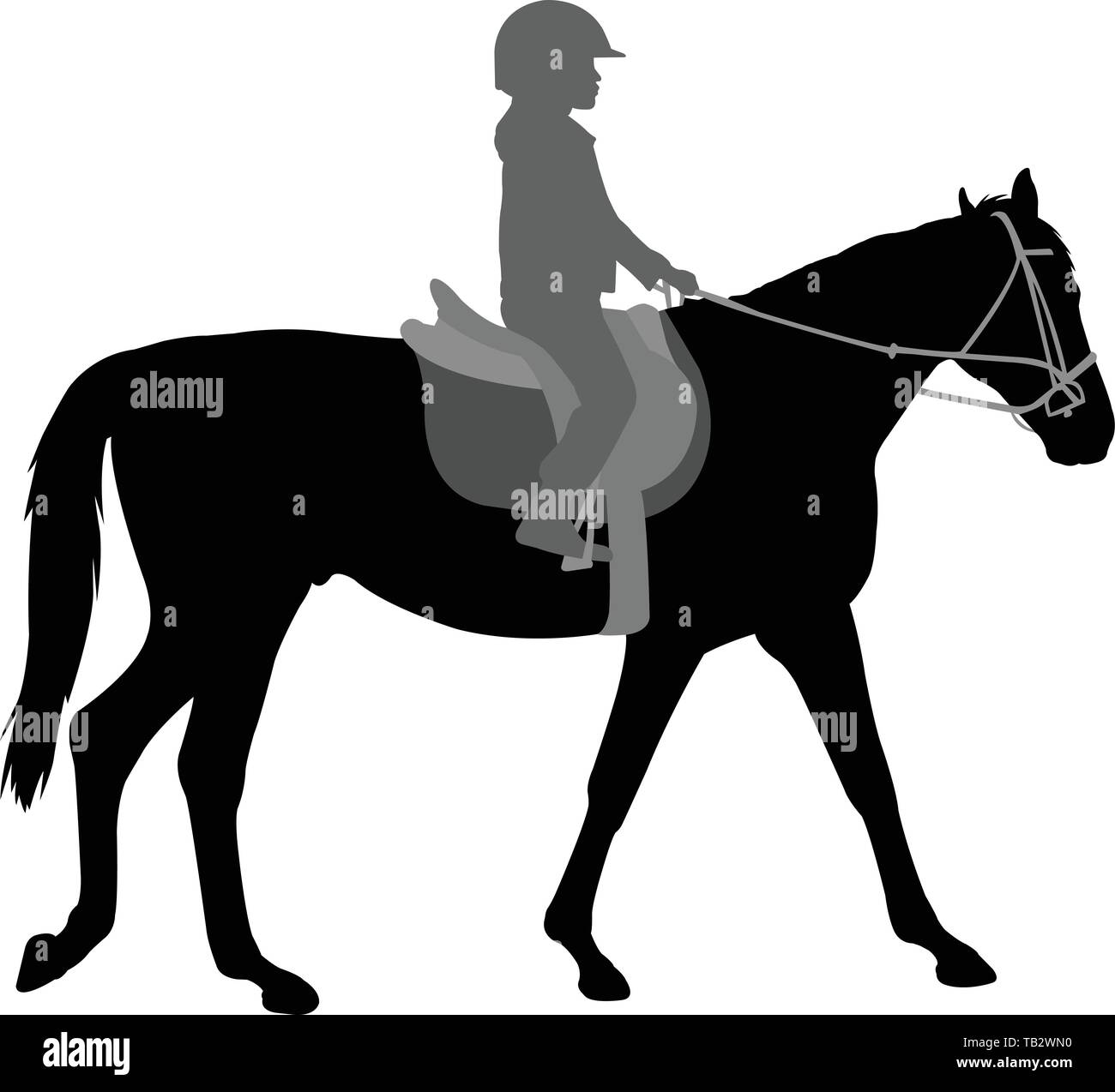 child riding horse silhouette - vector Stock Vector