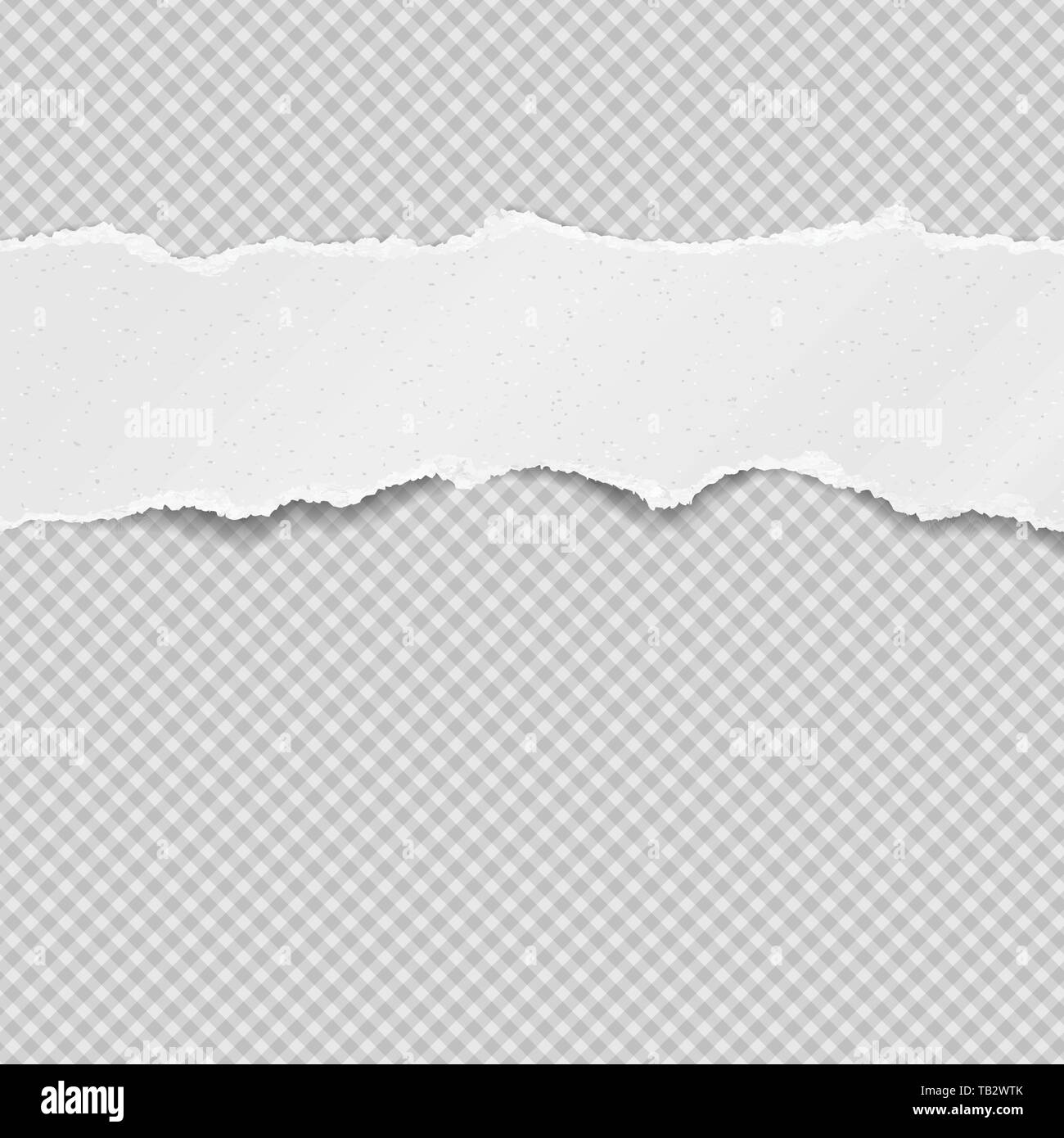 Piece of torn, ripped grainy white paper strip with soft shadow is on ...