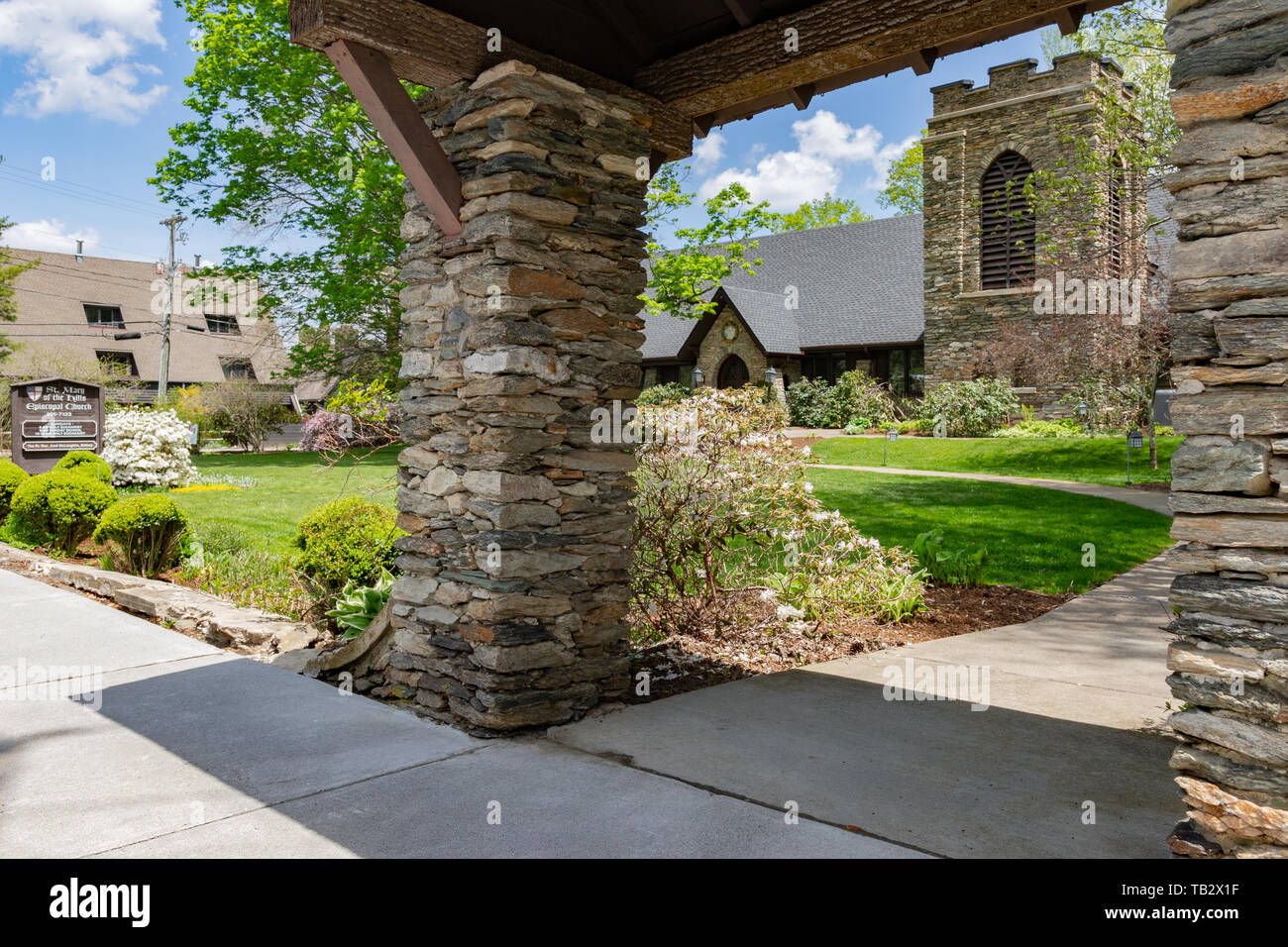 BLOWING ROCK, NC, USA-5/11/18: St.  Mary of the Hills Episcopal Church, in Blowing Rock, NC, USA., near the Blue Ridge Parkway. Stock Photo