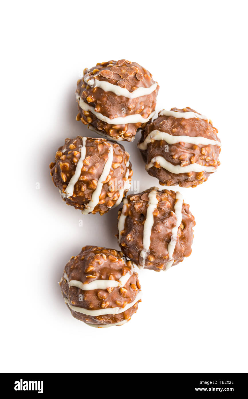 Sweet chocolate truffles. chocolate balls isolated on white background