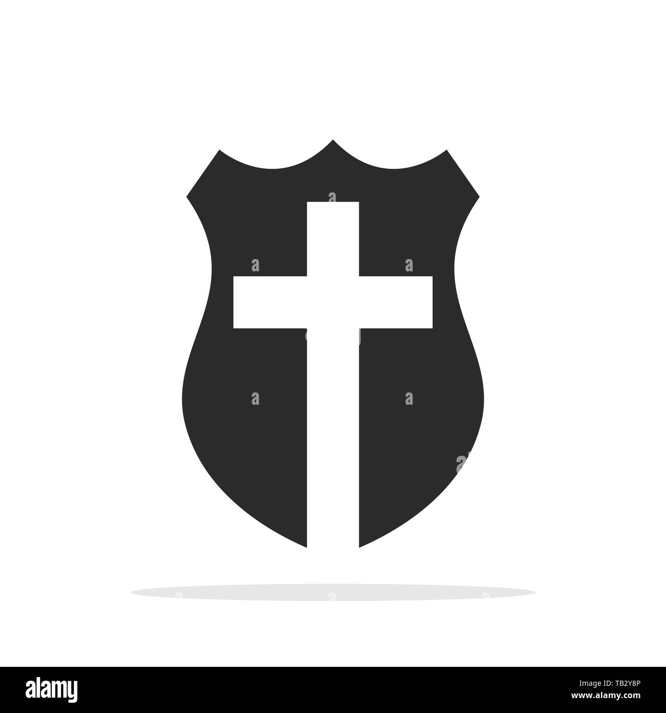 Shield with Christian Cross. Vector illustration. Creative Christian icon. Stock Vector