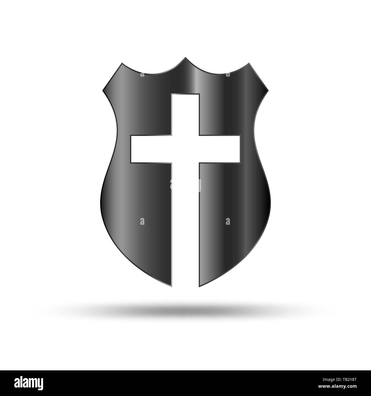 Shield with Christian Cross. Vector illustration. Creative Christian icon. Stock Vector