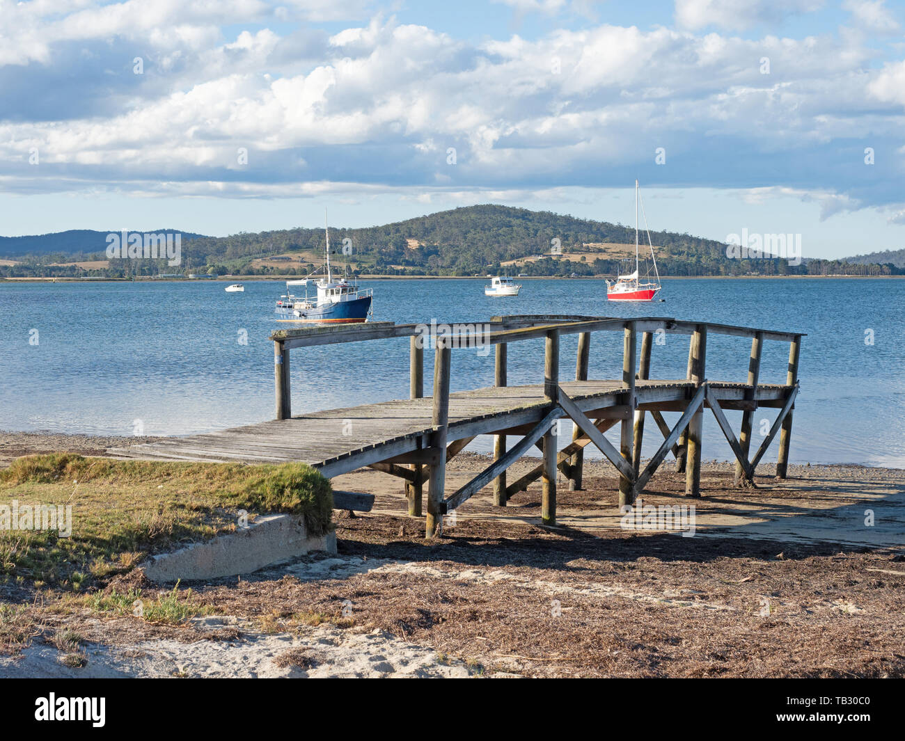 A small jetty at St Helens on the East Coast of Tasmania in Australia. Stock Photo