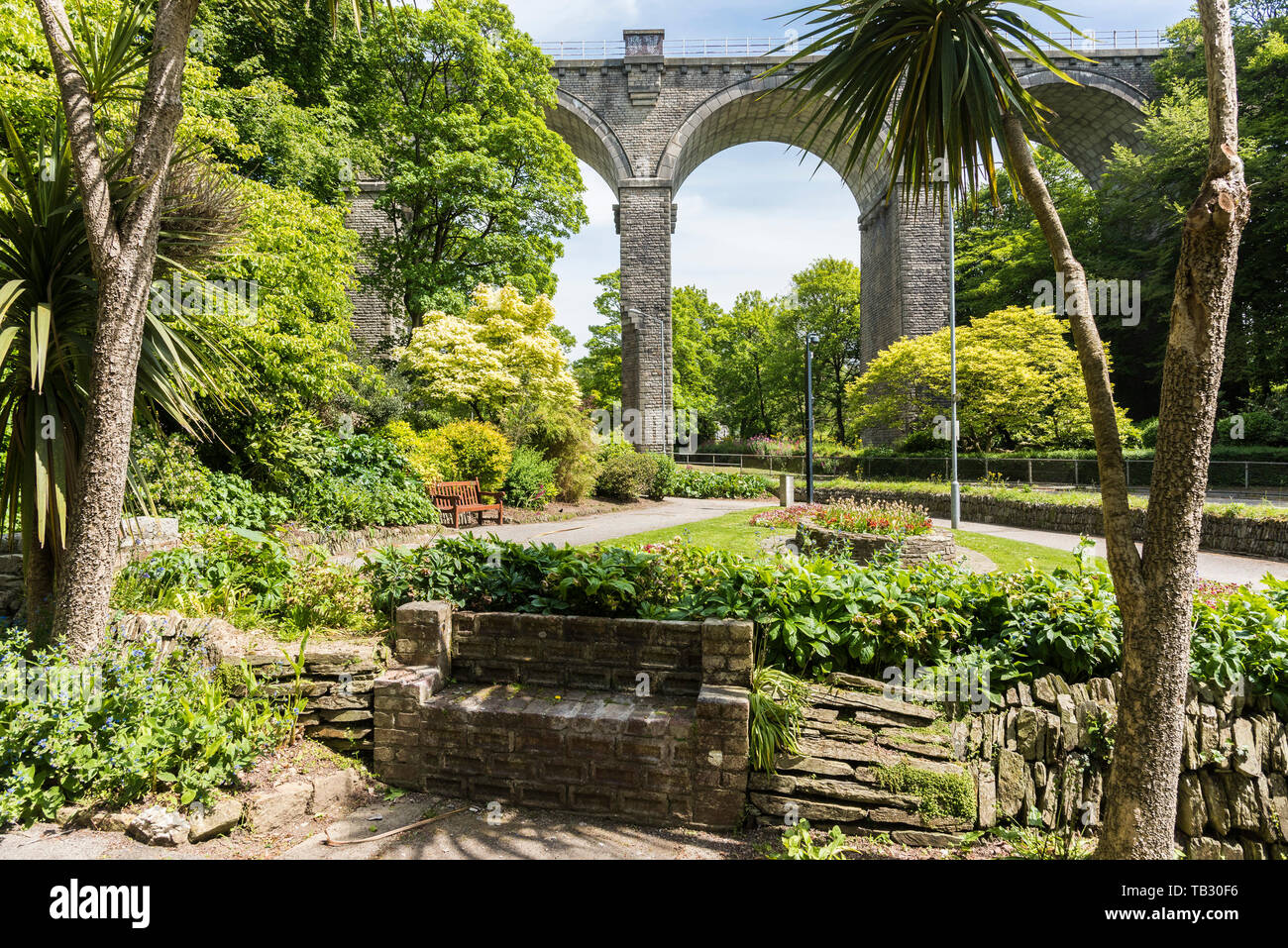 The Grade II listed Trenance Railway Viaduct in Newquay in Cornwall. Stock Photo