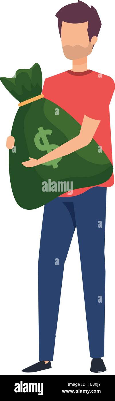 young man lifting money bag Stock Vector Image & Art - Alamy