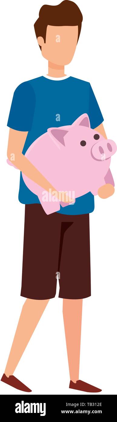 young man lifting piggy savings character Stock Vector Image & Art - Alamy