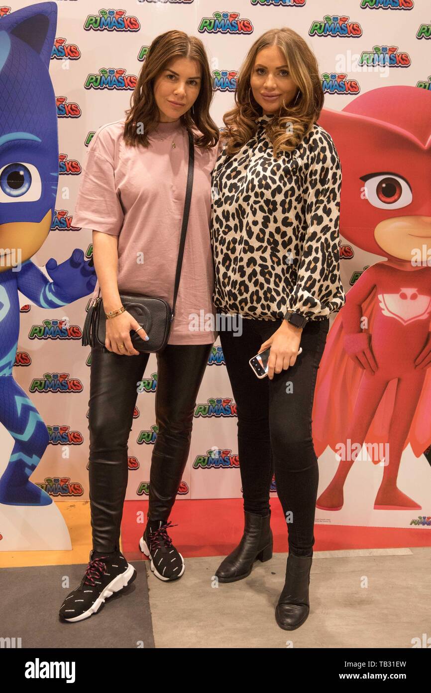 Amy Childs and Imogen Thomas at Hamleys to help PJ Masks to save the day. and celebrate National Superhero Day. PJ Masks is a show about ordinary kids who become pyjama clad superheroes