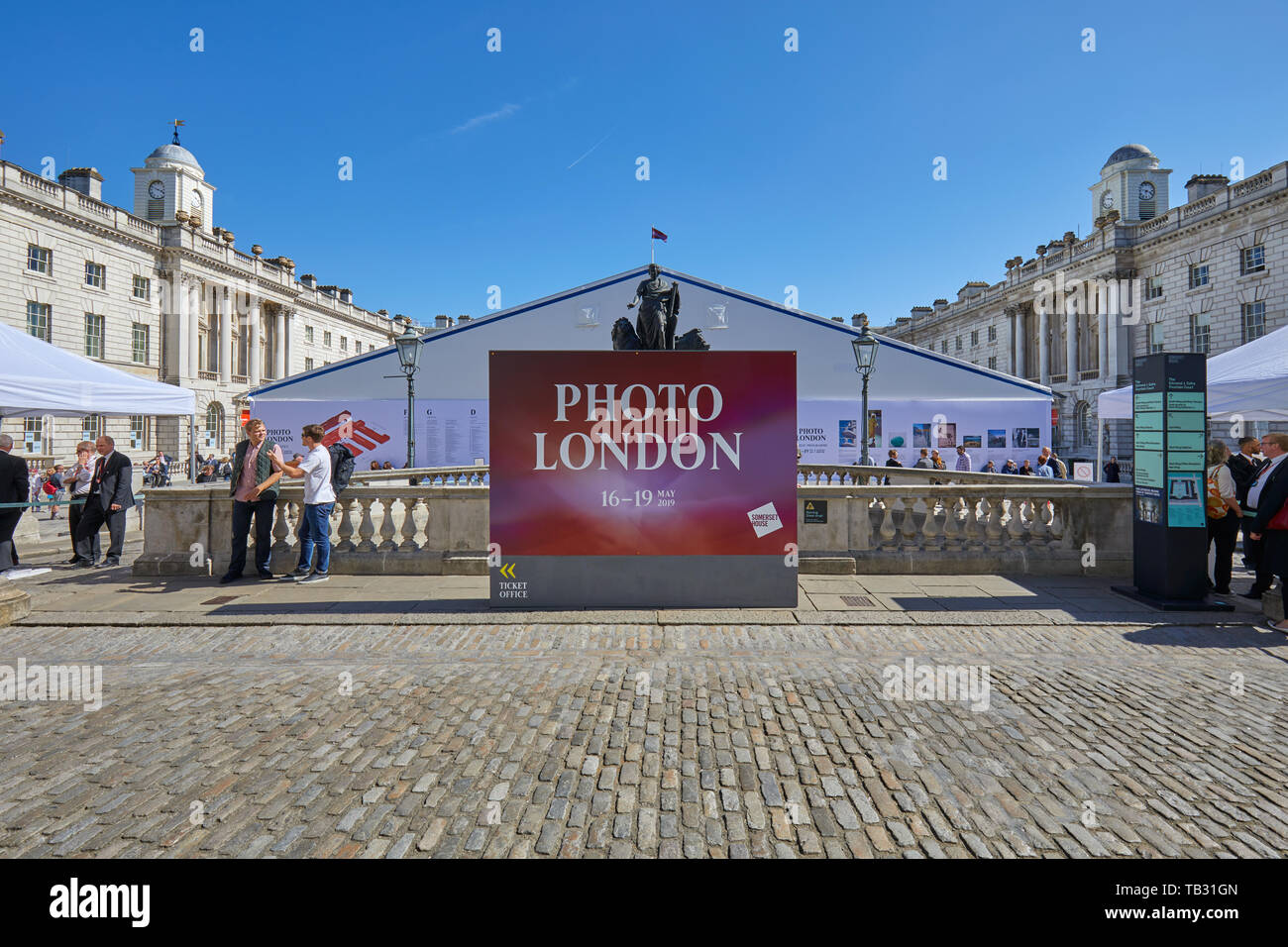 LONDON - MAY 16, 2019: Photo London, photography art fair at Somerset House with visitors in a sunny day in London, England. Stock Photo